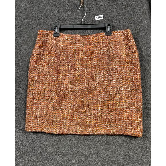 Talbots Wool Tweed Straight Pencil Skirt Womens Petite 16P Orange Brown Career - Picture 1 of 6